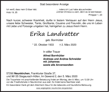 Traueranzeige von Erika Landvatter von Siegener Zeitung