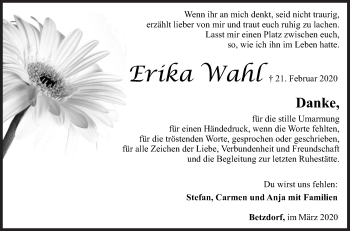 Traueranzeige von Erika Wahl von Siegener Zeitung