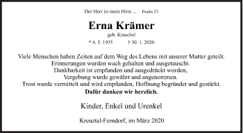 Traueranzeige von Erna Krämer von Siegener Zeitung