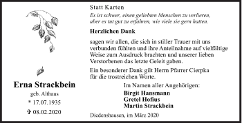 Traueranzeige von Erna Strackbein von Siegener Zeitung