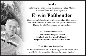 Traueranzeige von Erwin Faßbender von Siegener Zeitung