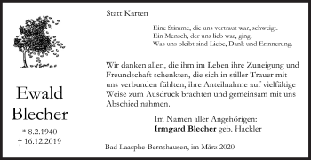 Traueranzeige von Ewald Blecher von Siegener Zeitung