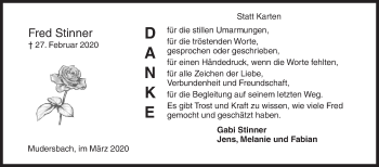 Traueranzeige von Fred Stinner von Siegener Zeitung