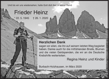 Traueranzeige von Frieder Heinz von Siegener Zeitung