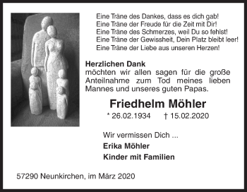 Traueranzeige von Friedhelm Möhler von Siegener Zeitung