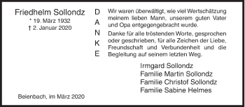 Traueranzeige von Friedhelm Sollondz von Siegener Zeitung