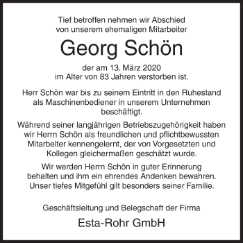 Traueranzeige von Georg Schön von Siegener Zeitung