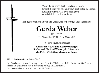 Traueranzeige von Gerda Weber von Siegener Zeitung