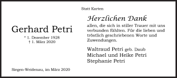 Traueranzeige von Gerhard Petri von Siegener Zeitung