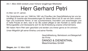 Traueranzeige von Gerhard Petri von Siegener Zeitung
