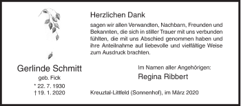 Traueranzeige von Gerlinde Schmitt von Siegener Zeitung