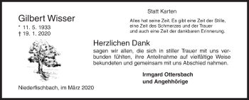 Traueranzeige von Gilbert Wisser von Siegener Zeitung