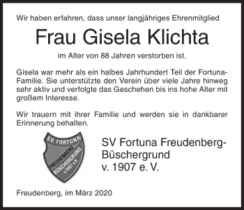 Traueranzeige von Gisela Klichta von Siegener Zeitung