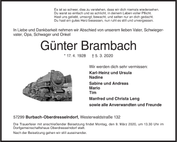 Traueranzeige von Günter Brambach von Siegener Zeitung