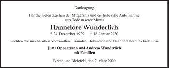 Traueranzeige von Hannelore Wunderlich von Siegener Zeitung