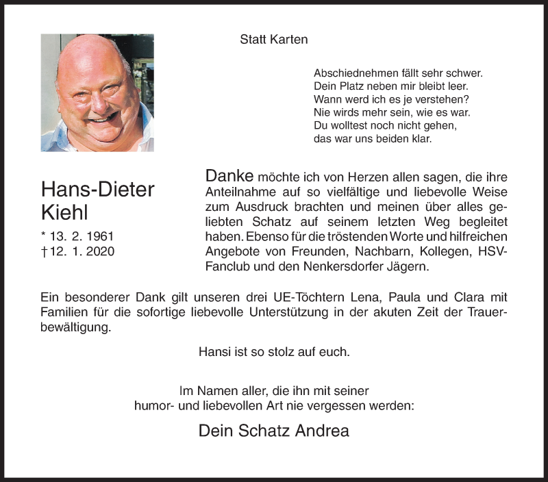  Traueranzeige für Hans-Dieter Kiehl vom 07.03.2020 aus Siegener Zeitung
