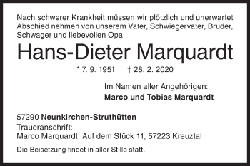 Traueranzeige von Hans-Dieter Marquardt von Siegener Zeitung