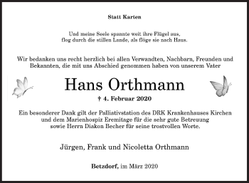 Traueranzeige von Hans Orthmann von Siegener Zeitung