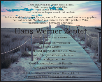 Traueranzeige von Hans Werner Zepter von Siegener Zeitung