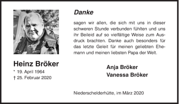 Traueranzeige von Heinz Bröker von Siegener Zeitung