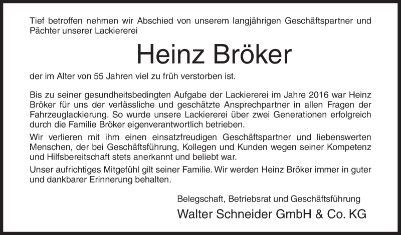  Traueranzeige für Heinz Bröker vom 04.03.2020 aus Siegener Zeitung