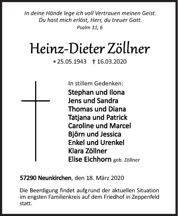 Traueranzeige von Heinz-Dieter Zöllner von Siegener Zeitung