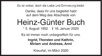 Traueranzeige von Heinz-Günter Buch von Siegener Zeitung