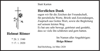 Traueranzeige von Helmut Römer von Siegener Zeitung