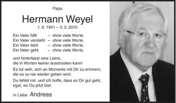 Traueranzeige von Hermann Weyel von Siegener Zeitung