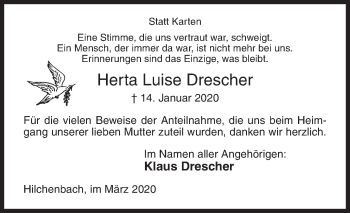 Traueranzeige von Herta Luise Drescher von Siegener Zeitung