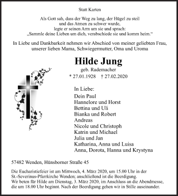 Traueranzeige von Hilde Jung von Siegener Zeitung