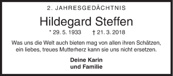 Traueranzeige von Hildegard Steffen von Siegener Zeitung