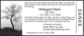 Traueranzeige von Hildegard Stein von Siegener Zeitung