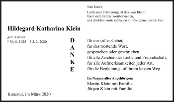 Traueranzeige von Hildegard Katharina Klein von Siegener Zeitung
