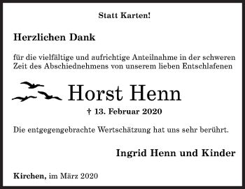 Traueranzeige von Horst Henn von Siegener Zeitung