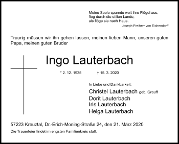 Traueranzeige von Ingo Lauterbach von Siegener Zeitung