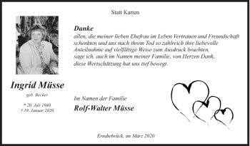 Traueranzeige von Ingrid Müsse von Siegener Zeitung