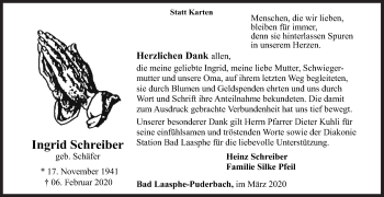 Traueranzeige von Ingrid Schreiber von Siegener Zeitung