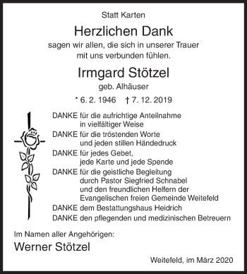 Traueranzeige von Irmgard Stötzel von Siegener Zeitung