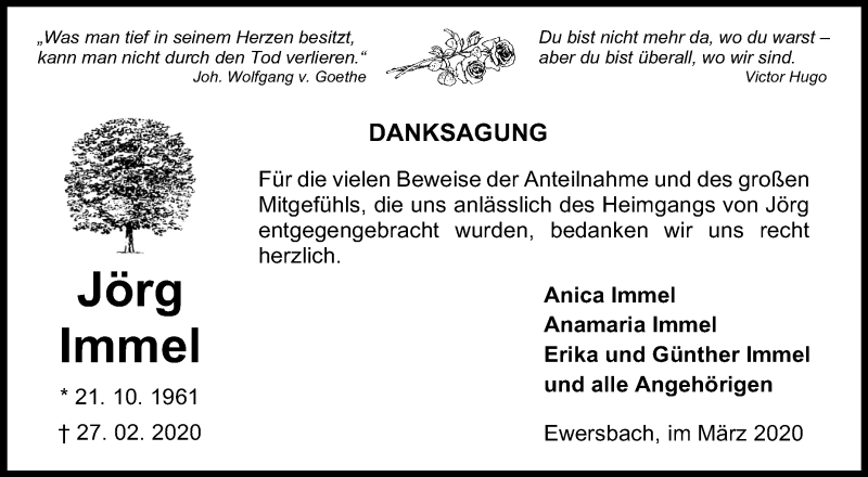  Traueranzeige für Jörg Immel vom 21.03.2020 aus Siegener Zeitung