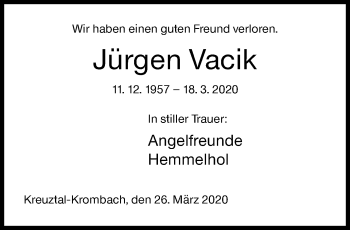 Traueranzeige von Jürgen Vacik von Siegener Zeitung