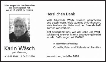 Traueranzeige von Karin Wäsch von Siegener Zeitung