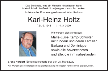Traueranzeige von Karl-Heinz Holtz von Siegener Zeitung