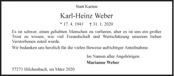 Traueranzeige von Karl-Heinz Weber von Siegener Zeitung