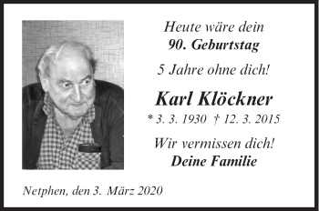 Traueranzeige von Karl Klöckner von Siegener Zeitung