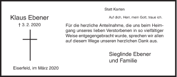 Traueranzeige von Klaus Ebener von Siegener Zeitung