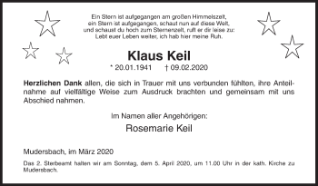 Traueranzeige von Klaus Keil von Siegener Zeitung