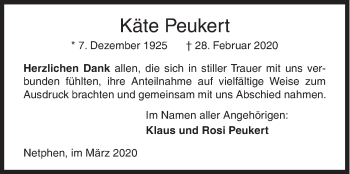 Traueranzeige von Käte Peukert von Siegener Zeitung
