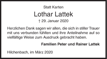 Traueranzeige von Lothar Lattek von Siegener Zeitung