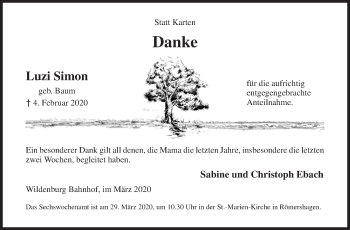 Traueranzeige von Luzi Simon von Siegener Zeitung